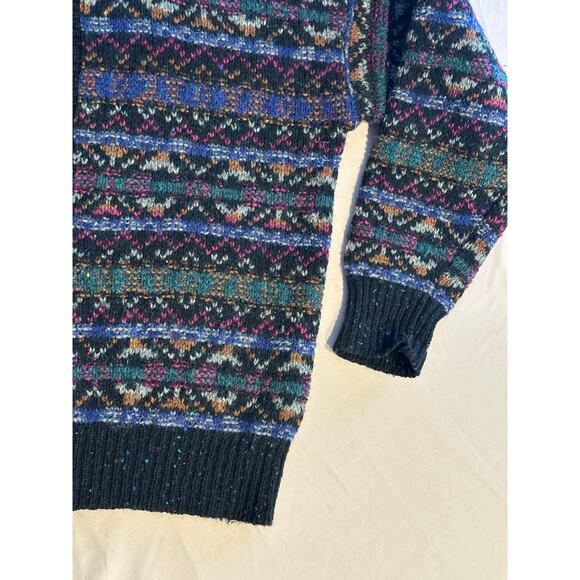 Alps Wool Cable Knit Nordic Fair Isle Cardigan Sweater Womens M Mottled Striped - Picture 6 of 7